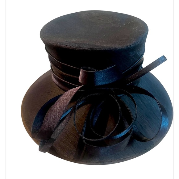 Giovannio Design in England Extra Wide Brimmed Fancy Navy Blue Derby Tea Hat - Picture 2 of 11